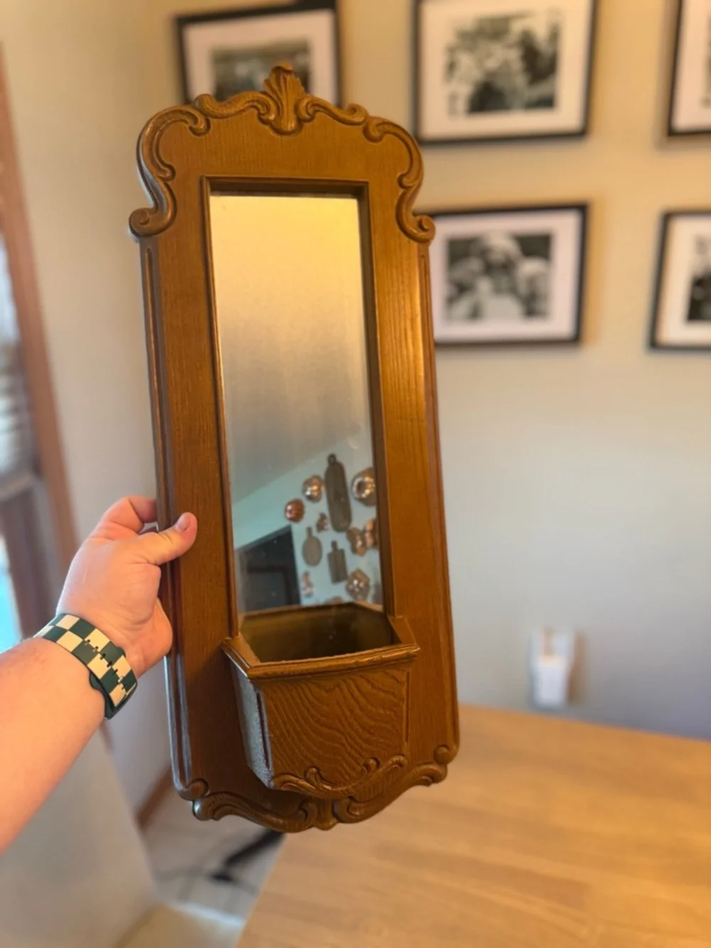 Vintage Burwood Homco Pocket Faux wood Wall Mirror